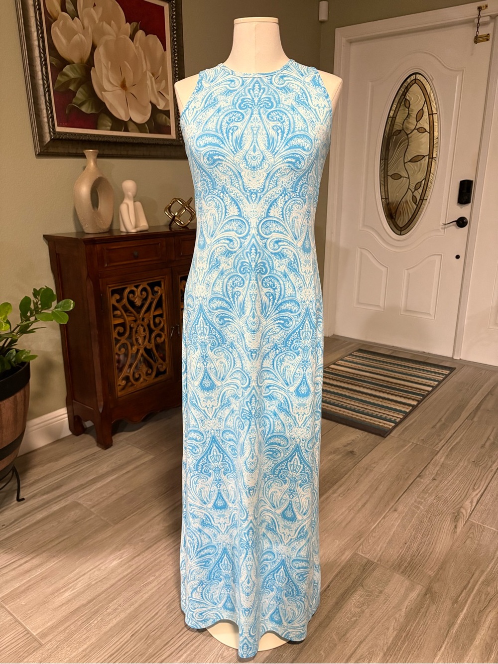 J. McLaughlin Sky Blue & White Paisley Maxi Dress